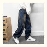 autumn hip hop graffiti painted baggy jeans mens y2l streetwear wide leg denim pants punk fashion distressed gradient jean unique jeans style 269