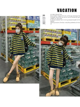 Original Korean New Style Loose Striped Sweatshirt American Harajuku C