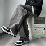 new korean fashion cargo straight pants for men autumn casual zipper pocket drawstring trousers classic tactical y2k pantalones unique cargo style 237