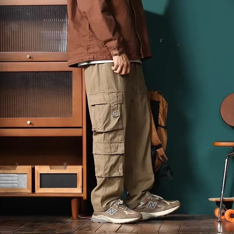 american vintage baggy cargo pants men outdoor sport military tactical sweatpants y2k straight multi pocket overalls trousers urban active pants