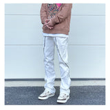 high street black white straight zipper becomes slightly flared denim jeans harajuku casual hip hop cashew flower jeans for men unique jeans style 4405