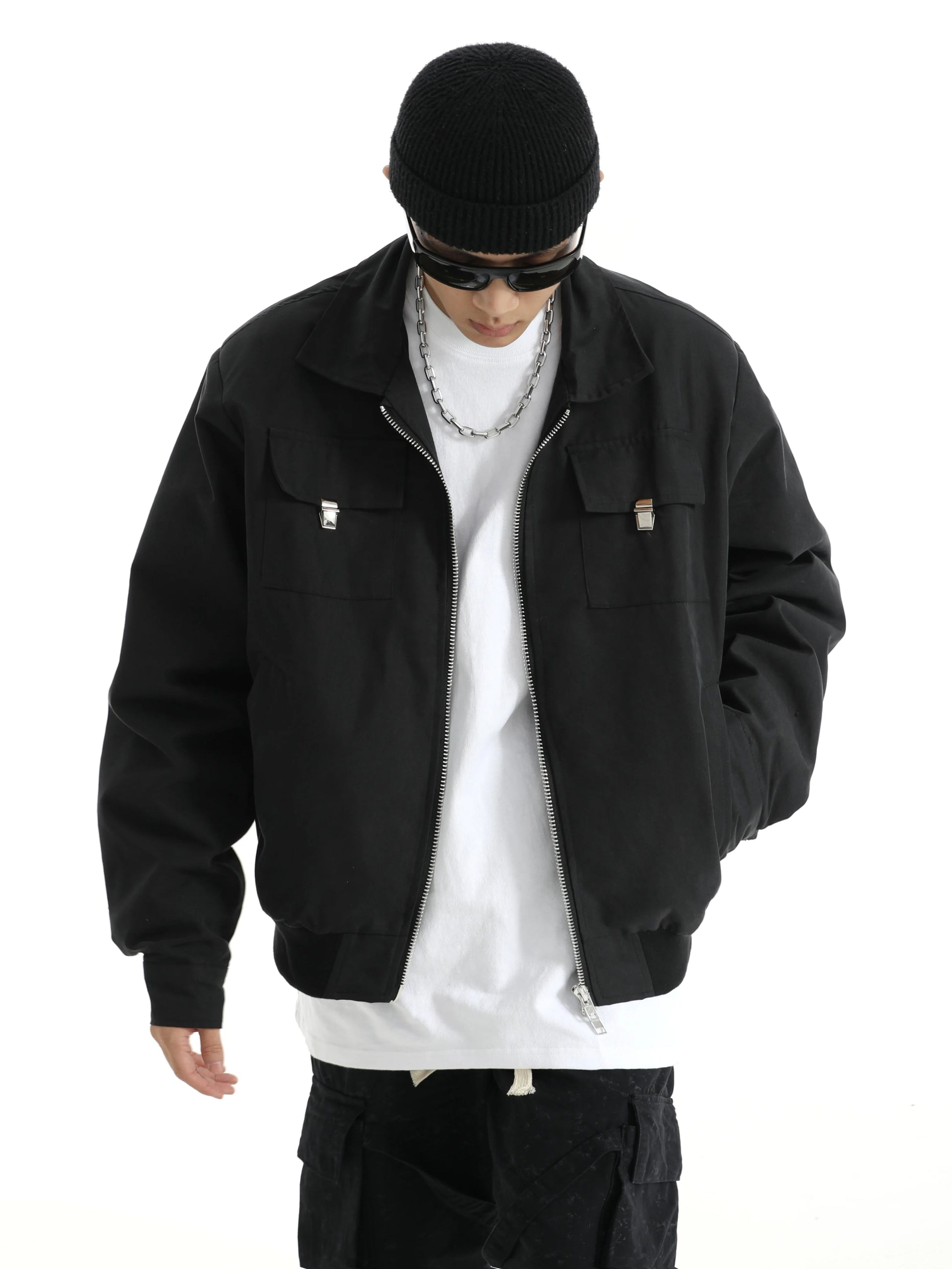 mens soild color jacket and coat casual zipper bomber jackets with pocket high street cargo outerwear short homme men clothin - variant style 2d391a for streetwear fashion