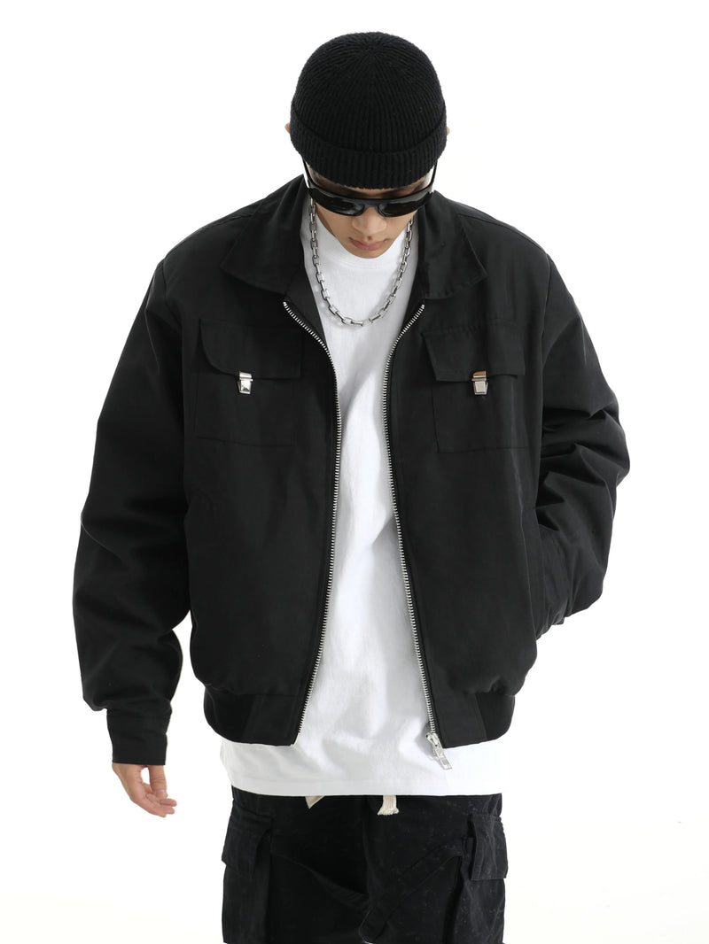 mens soild color jacket and coat casual zipper bomber jackets with pocket high street cargo outerwear short homme men clothin - variant style 2d391a for streetwear fashion