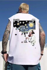 Glitchcore Graphic tee – Summer Mens Starry Night Puzzle Printed Tank Tops Hip Hop Fashion