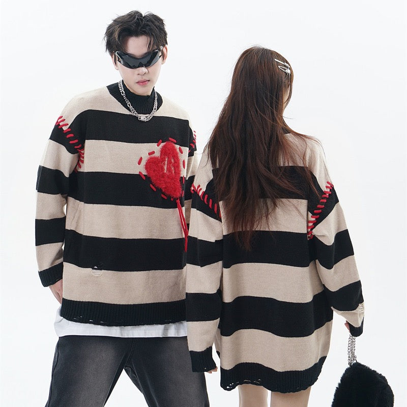 hip hop destroyed ripped holes knitted sweater mens casual y2k striped o neck pullover sweater unisex harajuku streetwear jumper - bold artwork streetwear hoodie, graphic printed hoodie for men and women, trendy hip hop fashion hoodie