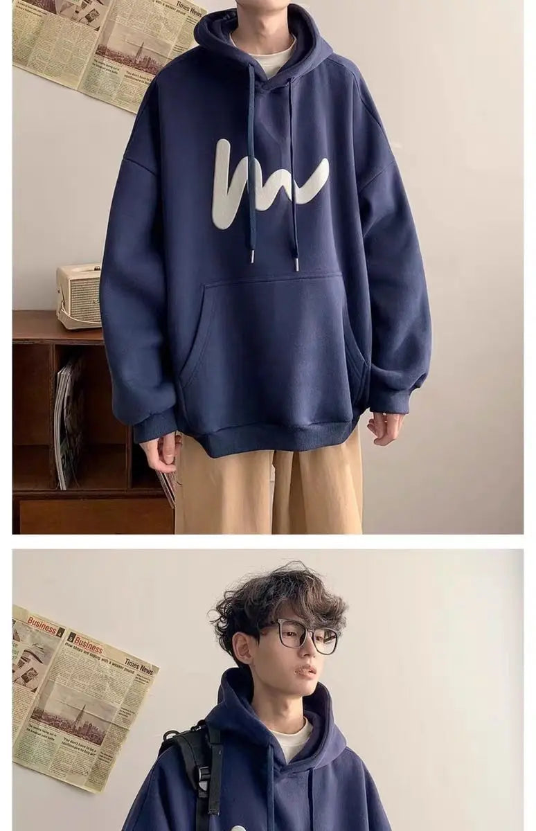 Fashionable Korean personality simple printed hooded sweatshirt for men autumn street Y2K new niche Japanese style boys' hoodie