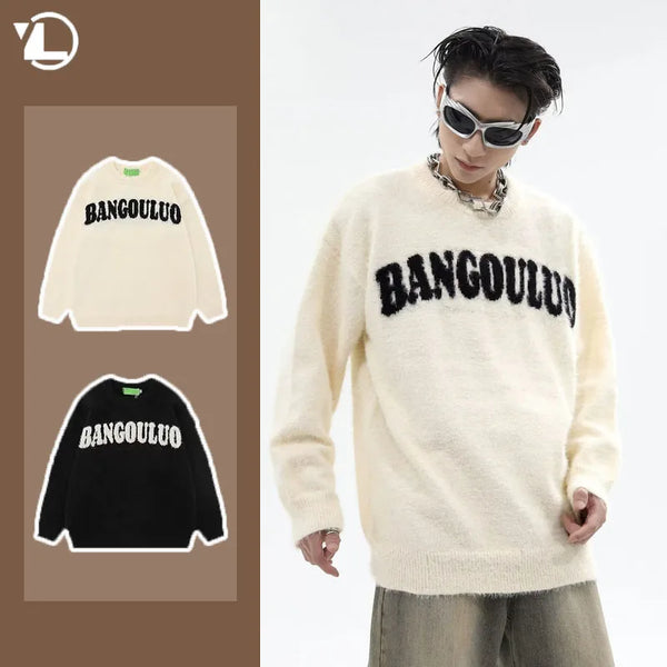 bold graphic pullover, layered streetwear look, soft knit pullover with flame design, y2k fashion statement