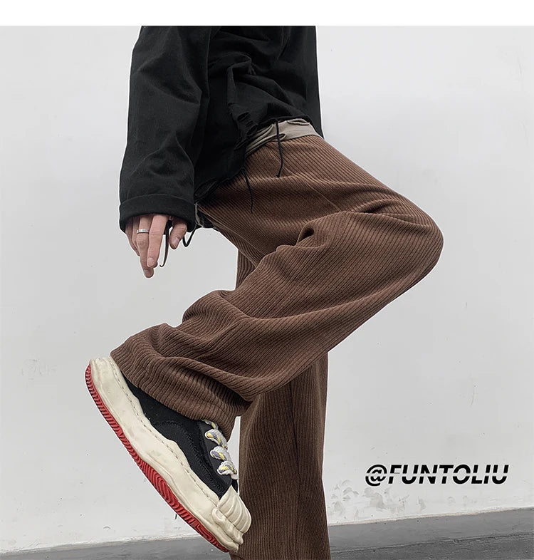 spring brown black corduroy pants men fashion retro casual pants men streetwear loose hip hop straight pants mens trousers m 2xl unique default style 3775