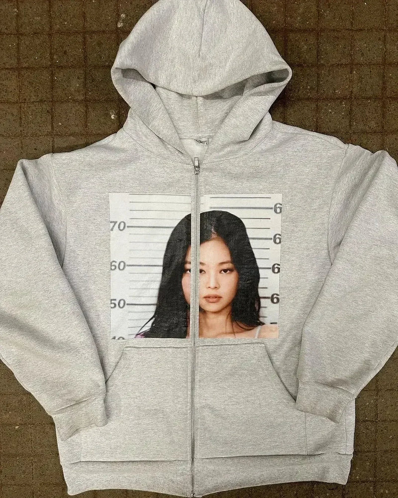 Printed Personalized Patterns Street Style Street Hooded Cardigan Long
