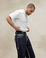 hip hop streetwear denim baggy pants true religion fashion embroidered y2k gothic straight leg wide leg jeans men clothing ripped baggy denim