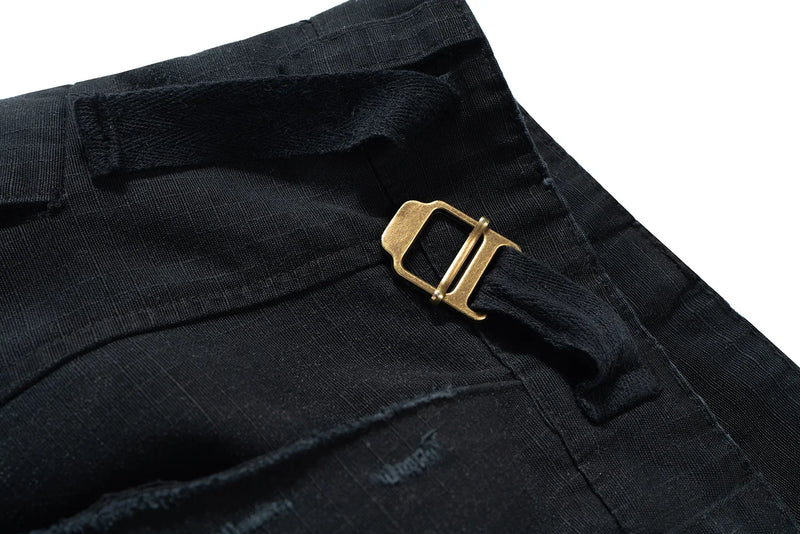 vintage ripped damaged black cargo shorts for men high street wide leg baggy overalls distressed summer knee length pants unique cargo style 142
