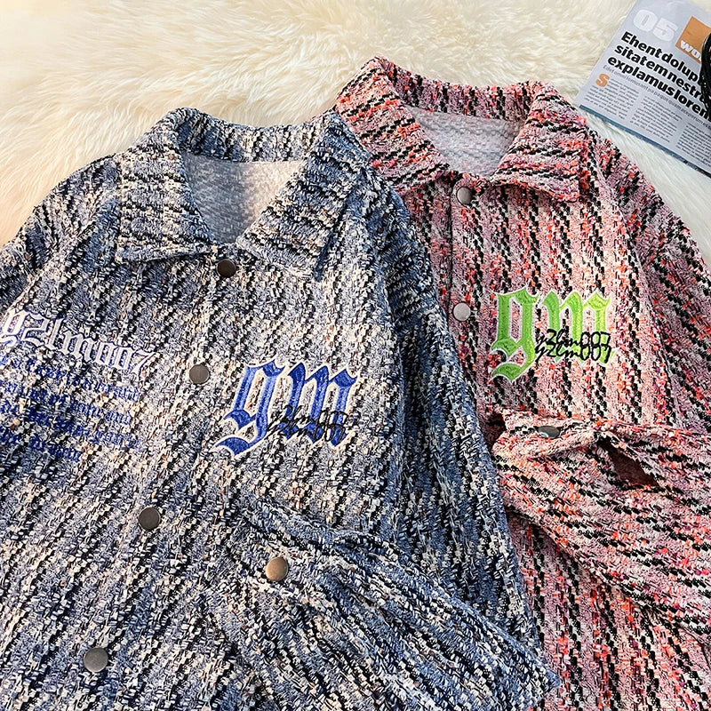 premium essential casual style urban - hip design fashion american-retro-plaid-jacket-korean-trend-couple-jackets-embroidery-design-unisex-outerwear-loose-plus-size-mens-coat quality style unisex hop print everyday material graphic oversized image high aa650b fit streetwear wear streetwear design ID b72d9