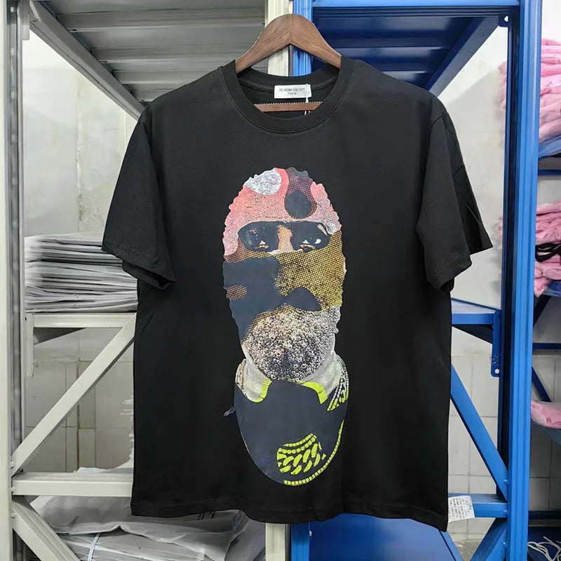 Glitchcore Fashion – High Quality Ih Nom Uh Nit T Shirt Masked Men Letter Printin – Urban Streetwear for Men & Women