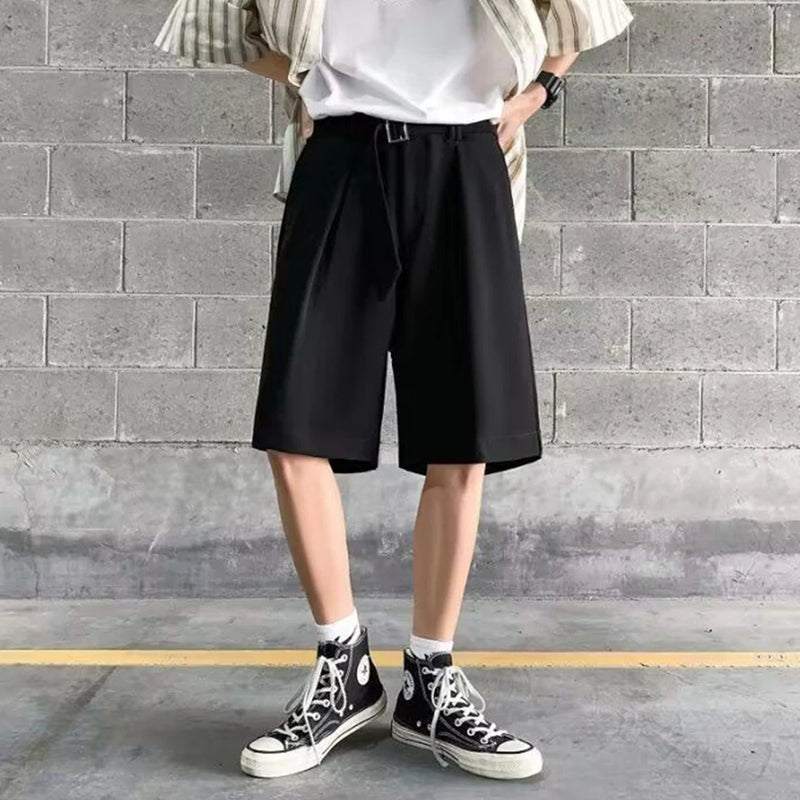 mens suit shorts summer fashion korean version solid color drape five point pants popular casual trend loose street y2k shorts relaxed fit shorts
