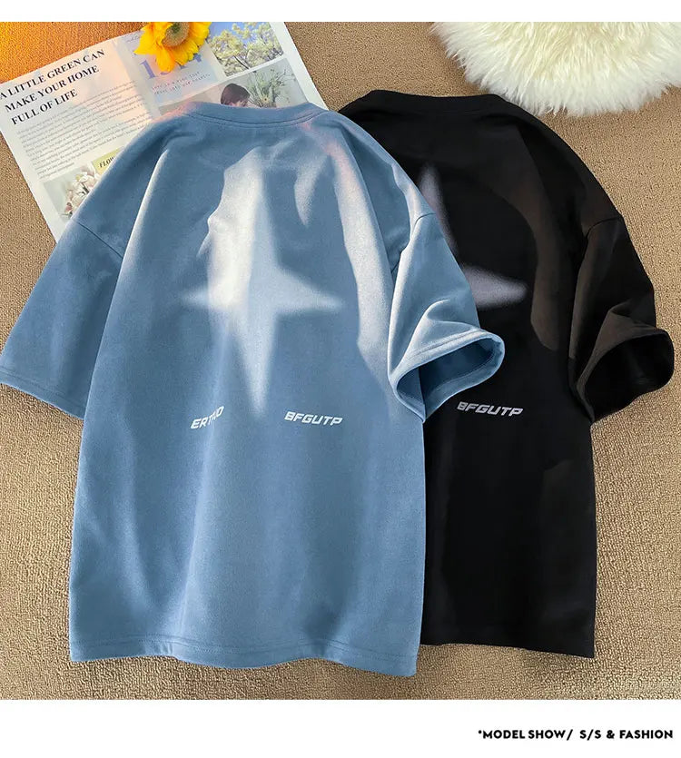 Foaming Printing Fashion Loose Tops High Street Youth Short Sleeve Tee Shirt
