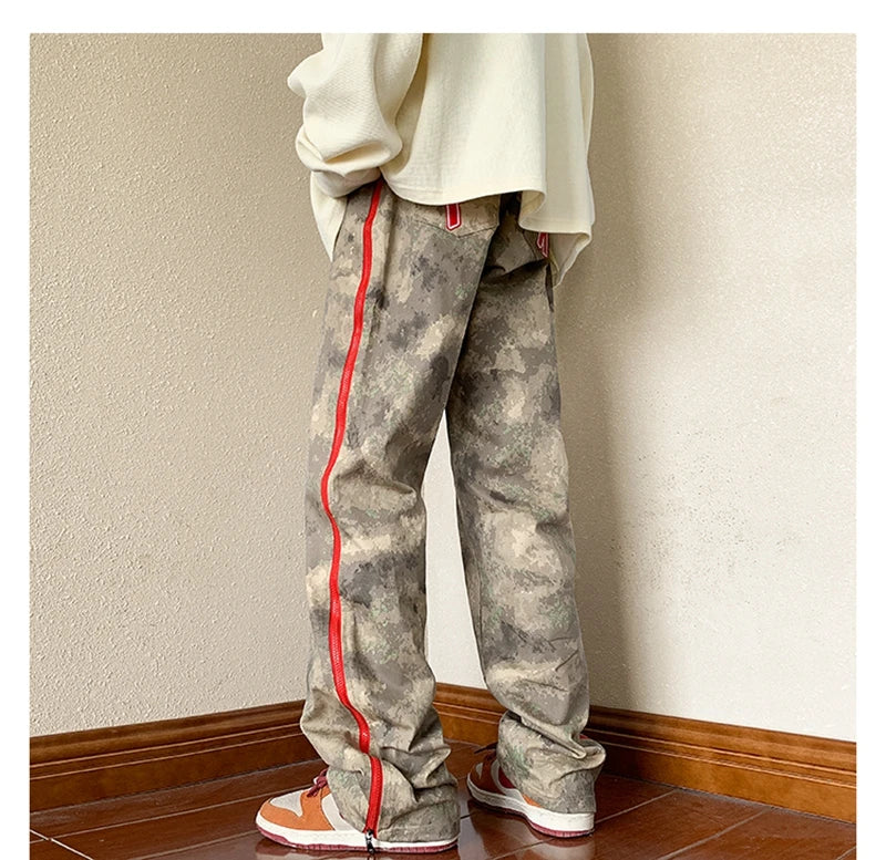 2023 outdoor side zipper camouflage baggy men cargo tracksuit pants overalls hip hop women sport long trousers spodnie dresowe unique cargo style 4235
