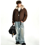 Winter American Street Hooded Parkas Mens New 2024 Thickened Trendy Fur Collar Cotton Jackets Warm Zipper Pocket Fluffy Coats