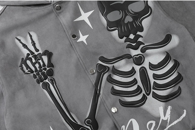 mens hip hop hoodie jacket fashion skull printed single button hooded suede sweashirts harajuku casual punk streetwear hoodie - variant style fab770 for streetwear fashion