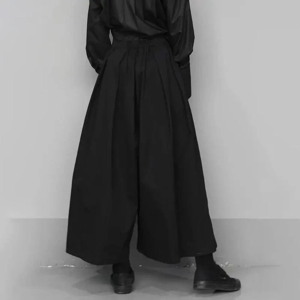 trendy gothic loose casual culottes mens japanese wide leg pants new oversize design streetwear dark black trousers male clothes unique default style 159