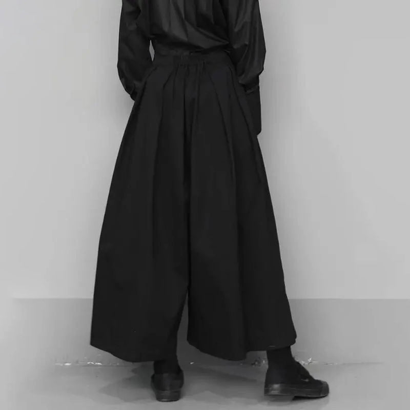 trendy gothic loose casual culottes mens japanese wide leg pants new oversize design streetwear dark black trousers male clothes unique default style 159