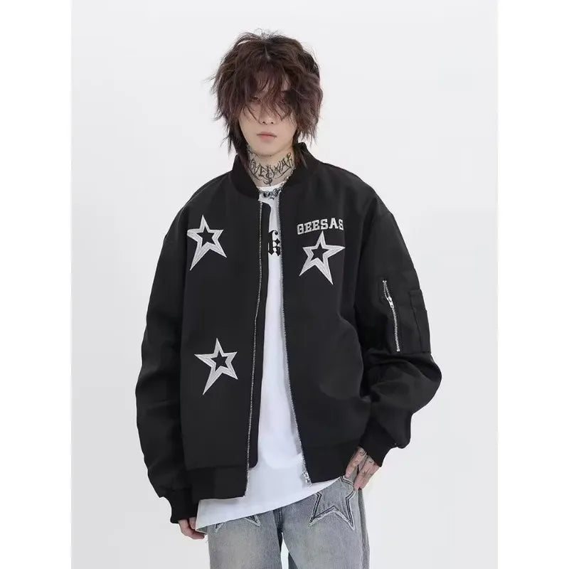 retro baseball bomber, daily drip outerwear, casual outfit