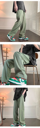 summer casual y2k streetwear straight pants men breathable korean fashion drape trousers solid color wide leg baggy sweatpants unique joggers style 3399