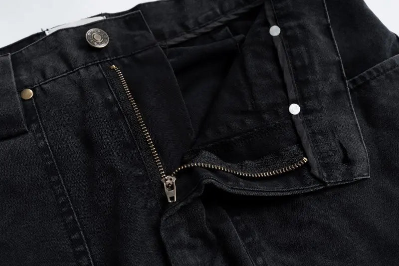 high street multi pockets tooling pants men army green cargo pants hip hop mopping trousers with band unique cargo style 207