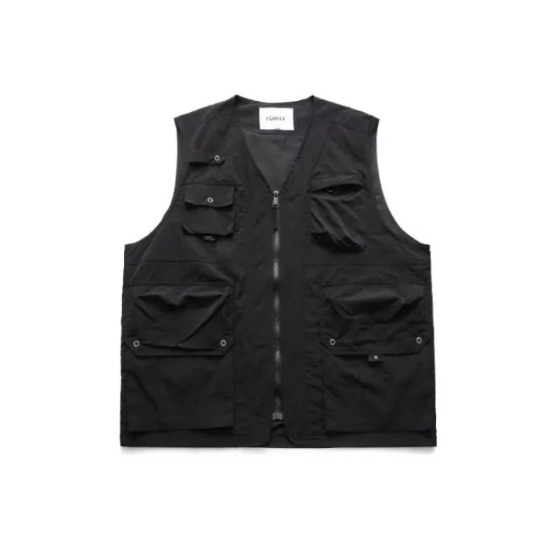 japanese street mens 3 piece set multi pocket camping vest solid cargo shirt side pockets casual pants suit couple trend set unique cargo style 4632