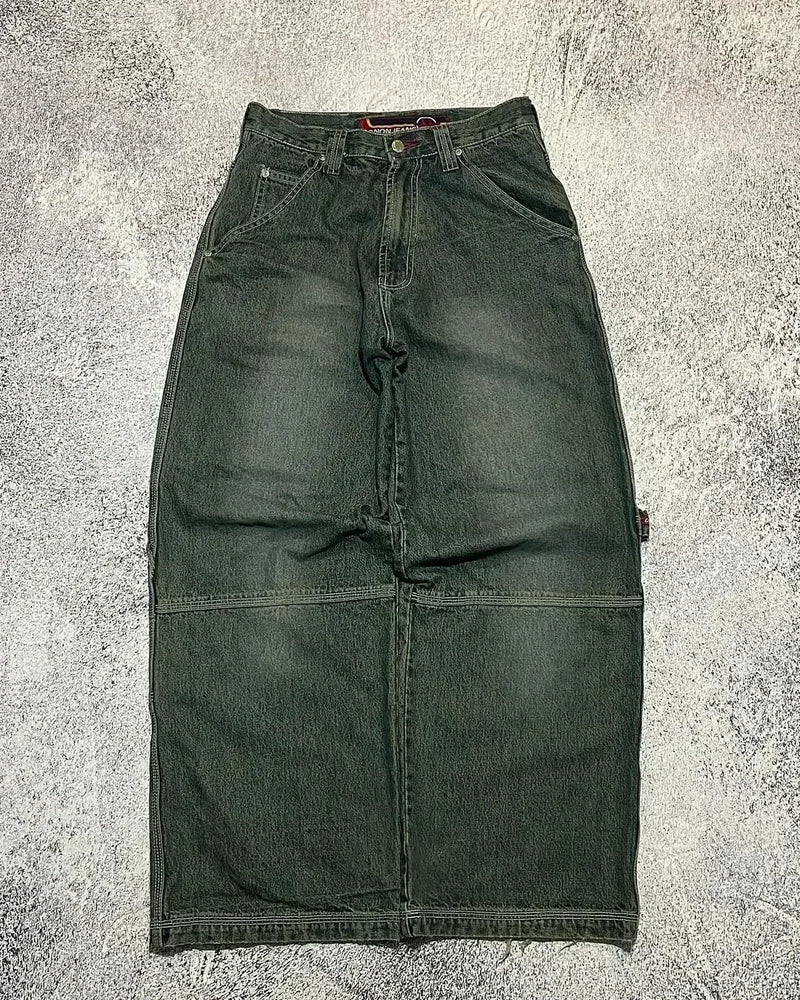 American Classic Letter Pattern High Waist Washed Jeans Women's Y2K High Street Harajuku Loose Button Punk Casual Overalls Men's
