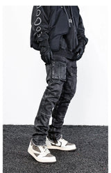 retro washed denim jeans mens bottom zipper jean trousers with pockets hip hop fashion high street slim fit pants joggers jeans unique joggers style 3109