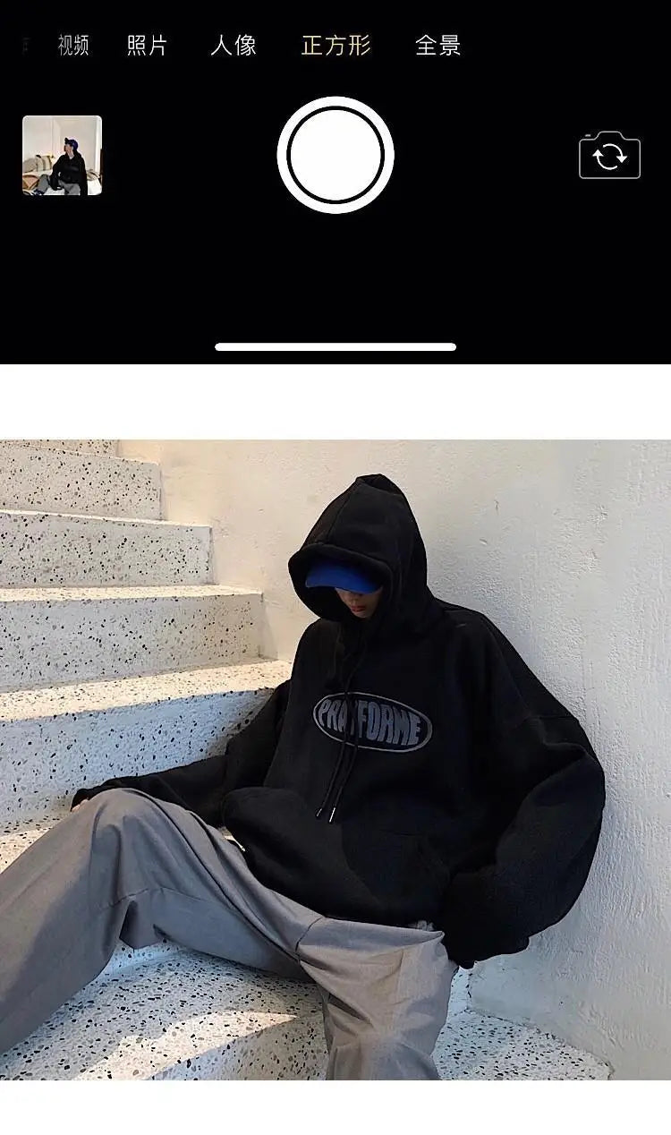 Trendy American Ins Green Hooded Sweatshirt for Men in Autumn 2024 New Trendy Brand Loose Y2K