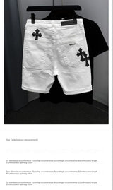 Summer Cotton Elastic Shorts Men's American Style Street Fashion Brand Embroidered White Denim Shorts For Men And Women