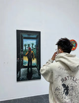 Vintage High Quality Hand Painted Graffiti Printed Washed Fleece Hoodi