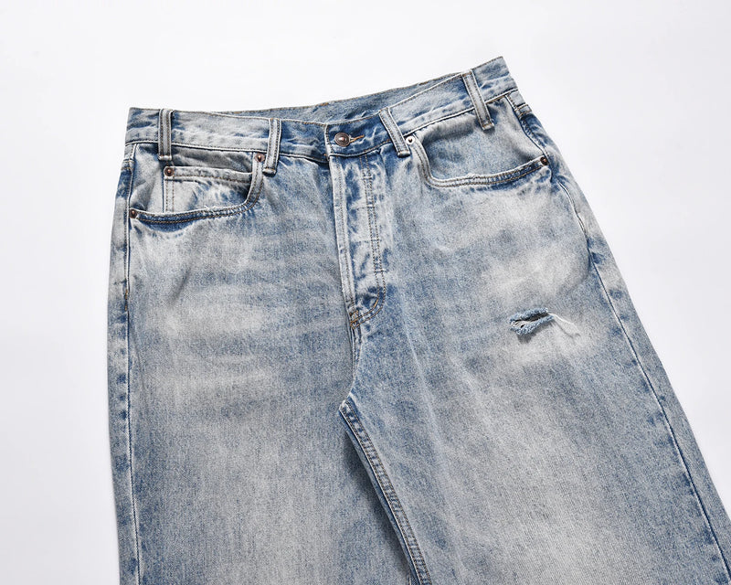 kanye west heavy industry high street jeans straight tube washed knives cut ground edges sagging jeans pants holes for men unique jeans style 2026