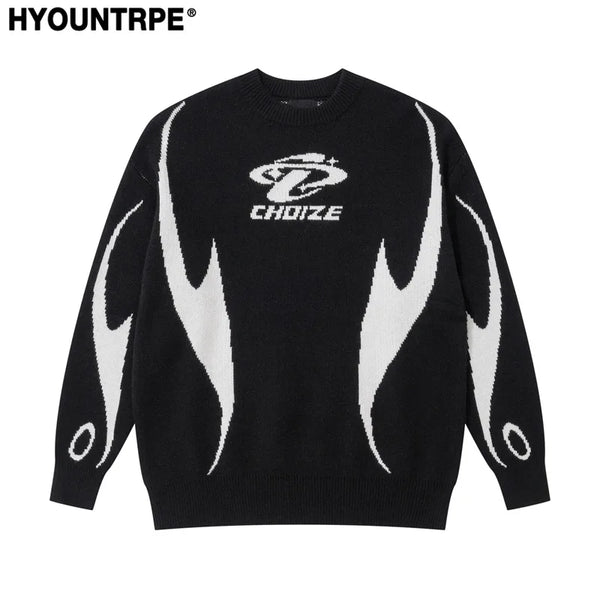mens racing style sweater knitted pullovers casual long sleeve loose o neck harajuku sweaters streetwear unisex jumpers knitwear - unisex casual winter pullover, urban fashion pullover, vintage look oversized hoodie
