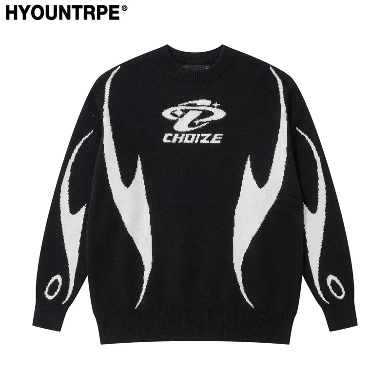 mens racing style sweater knitted pullovers casual long sleeve loose o neck harajuku sweaters streetwear unisex jumpers knitwear - unisex casual winter pullover, urban fashion pullover, vintage look oversized hoodie