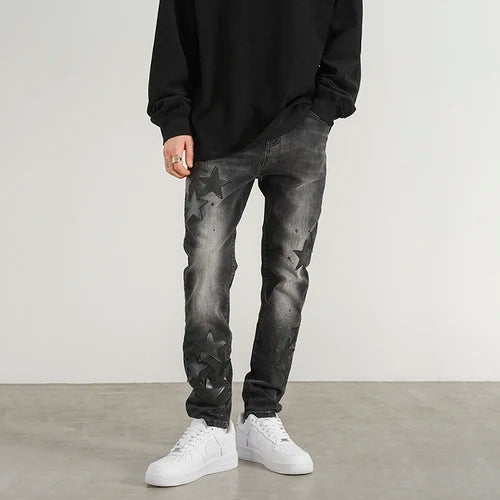 star appliques denim jeans skinny trousers slim fit men new casual biker jeans fashion streetwear hip hop trousers pants joggers unique joggers style 3546