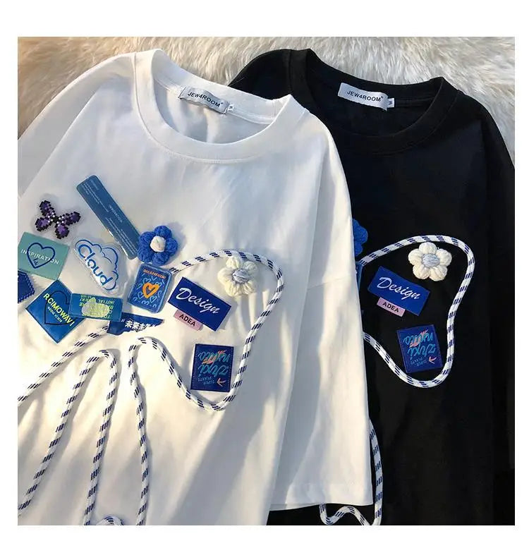 Harajuku Vintage t-shirt – Super Chic Appliques Butterfly Bow Creative T Shirts Sweet G