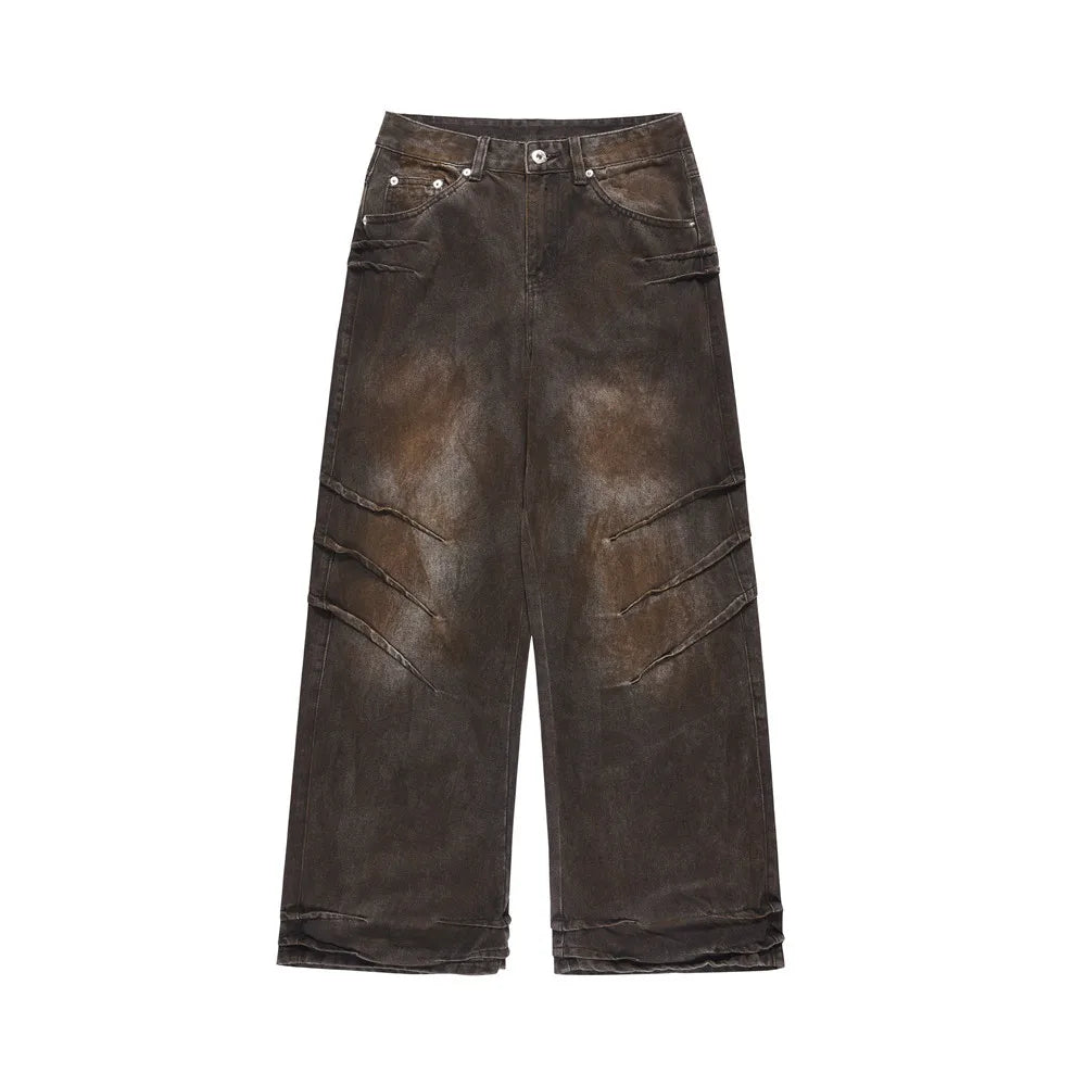 vintage baggy jeans men tie dyed distressed loose straight denim pants luxury designer jeans male streetwear hip hop trousers unique jeans style 166
