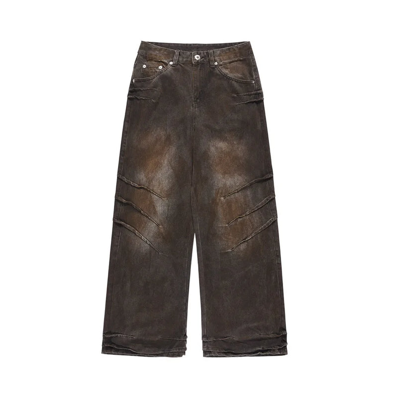 vintage baggy jeans men tie dyed distressed loose straight denim pants luxury designer jeans male streetwear hip hop trousers unique jeans style 166