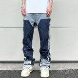 color washed denim mens jeans pants fashion graffiti patchwork loose biker red jeans streetwear hip hop casual straight pants stacked flare jeans