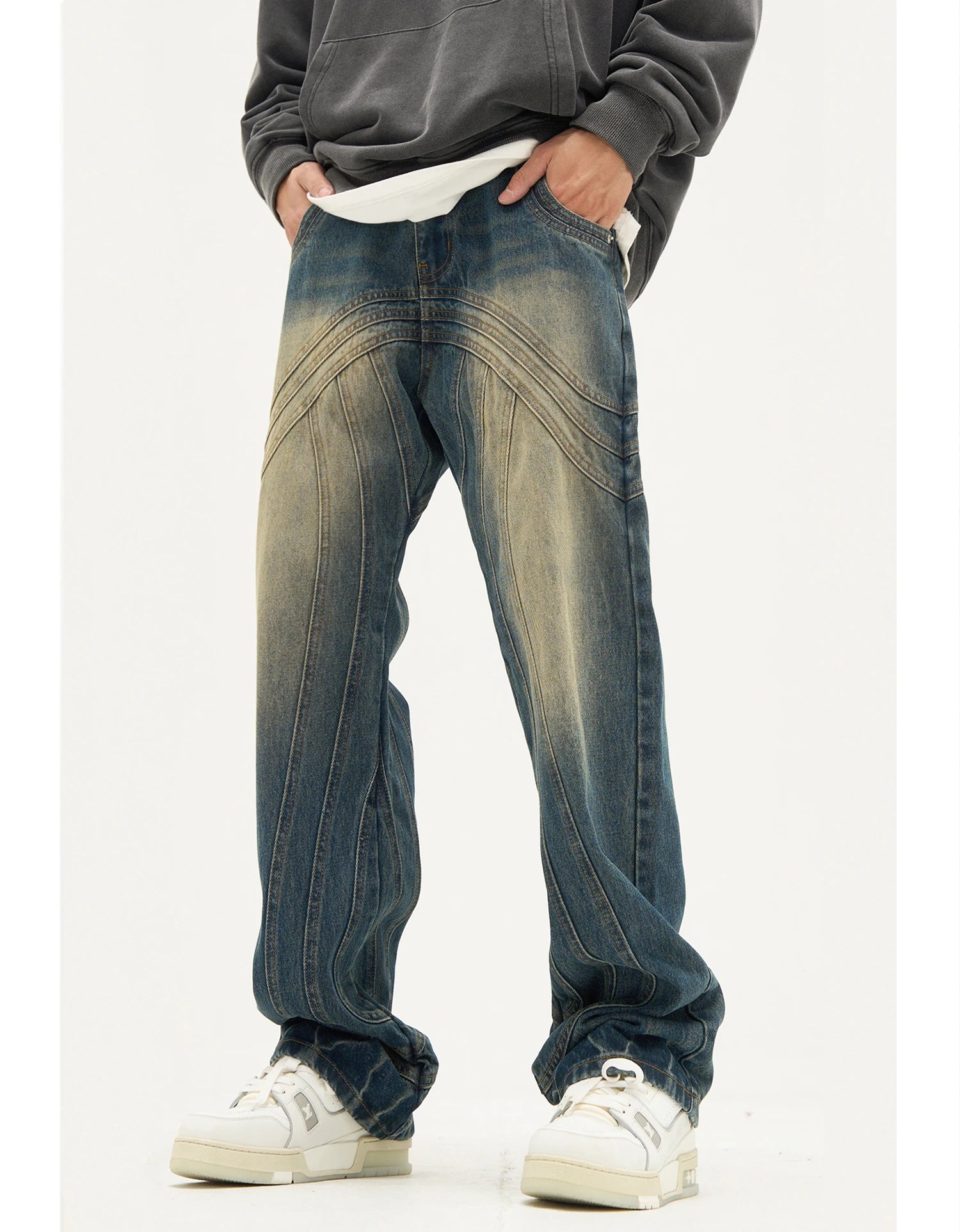 mens retro washed denim jeans loose straight pants 2023 new fashion streetwear trousers hip hop casual zipper jean pants joggers unique joggers style 2485