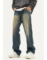 mens retro washed denim jeans loose straight pants 2023 new fashion streetwear trousers hip hop casual zipper jean pants joggers unique joggers style 2485