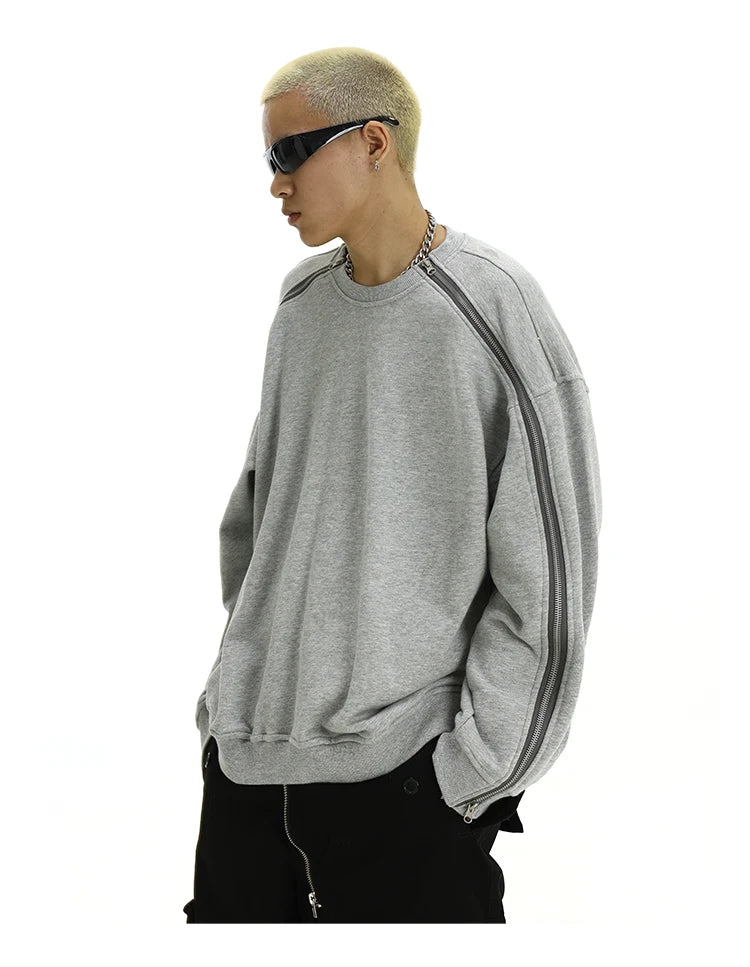 Hip Hop Sweatshirt O-neck Harajuku Skateboard Streetwear Zipper Up Pullover Unisex Casual Autumn Winter Loose Tops Men Clothing