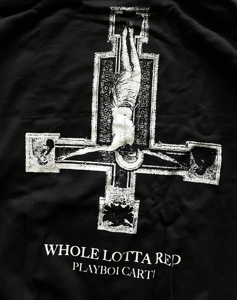 Harajuku melting smiley featuring new luxury 2022 playboi carti whole lotta red vamp pullover hoodies hoody hooded sweatshirts velvet cotton thick fleece us r19