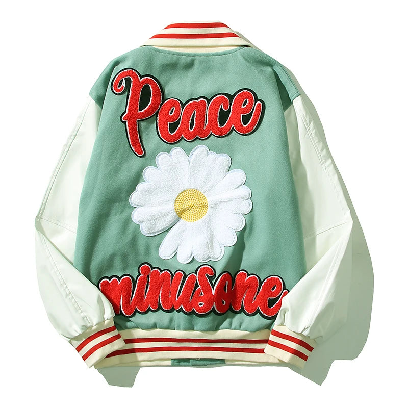 material hip style graphic fit design oversized high style japanese-retro-letter-and-daisy-embroidery-contrast-color-thick-woolen-jacket-for-men-and-women-streetwear-casual-winter-coat streetwear wear fashion - unisex hop quality 6fc37d everyday essential urban image casual print premium streetwear design ID e6092