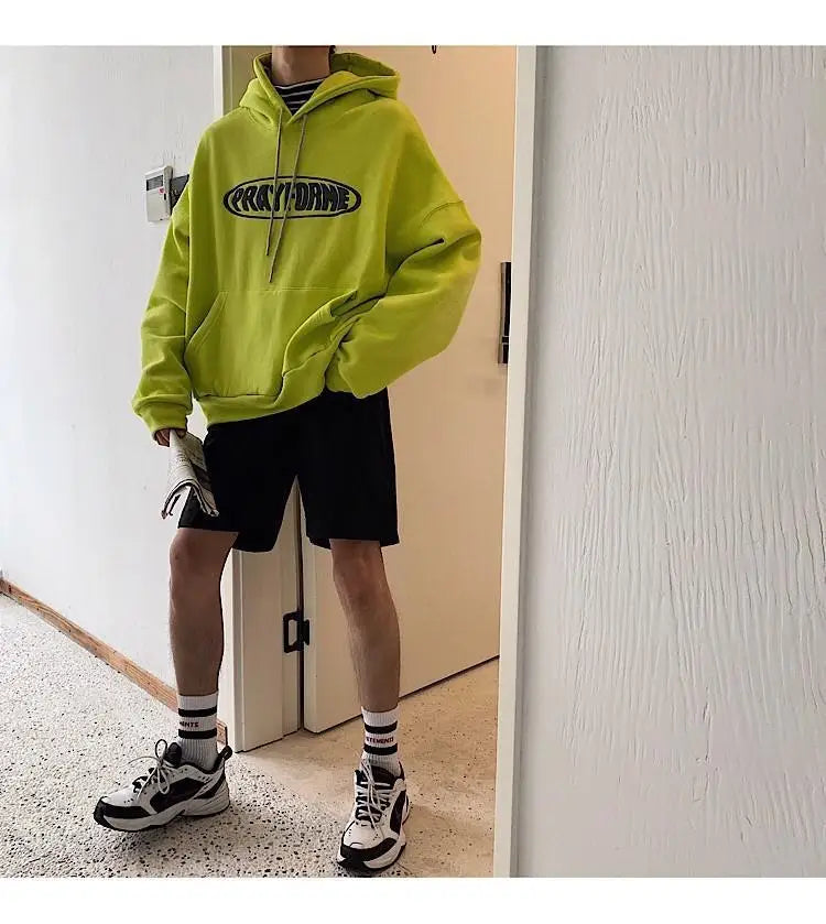 Trendy American Ins Green Hooded Sweatshirt for Men in Autumn 2024 New Trendy Brand Loose Y2K
