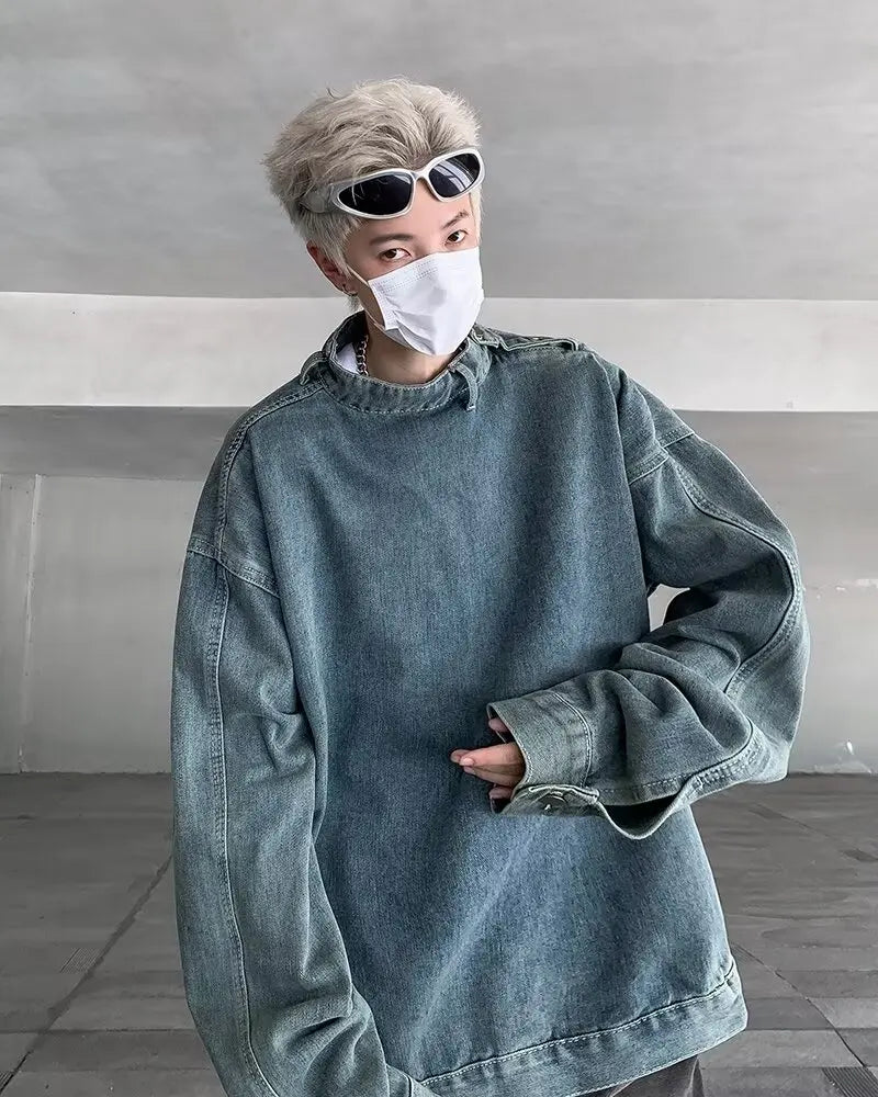 Autumn Korean Denim Coats Stand Collar Denim Sweatshirt Jacket High St