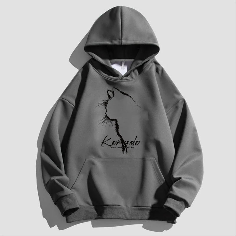 Autumn Men's Cotton Hoodie Winter Women's Warm Hoodie Sketching Cat Print Large Top Japan Harajuku High Quality Men's Clothing