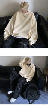High-end Korean Round-neck Printed Sweatshirt for Men Autumn Trend Y2K High Street American Style Retro Heavyweight Jacket Top